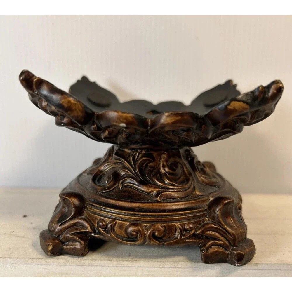3 To 4” Candle Bowl Deep Brown Resin composite Old World Elegant Tuscan Decor